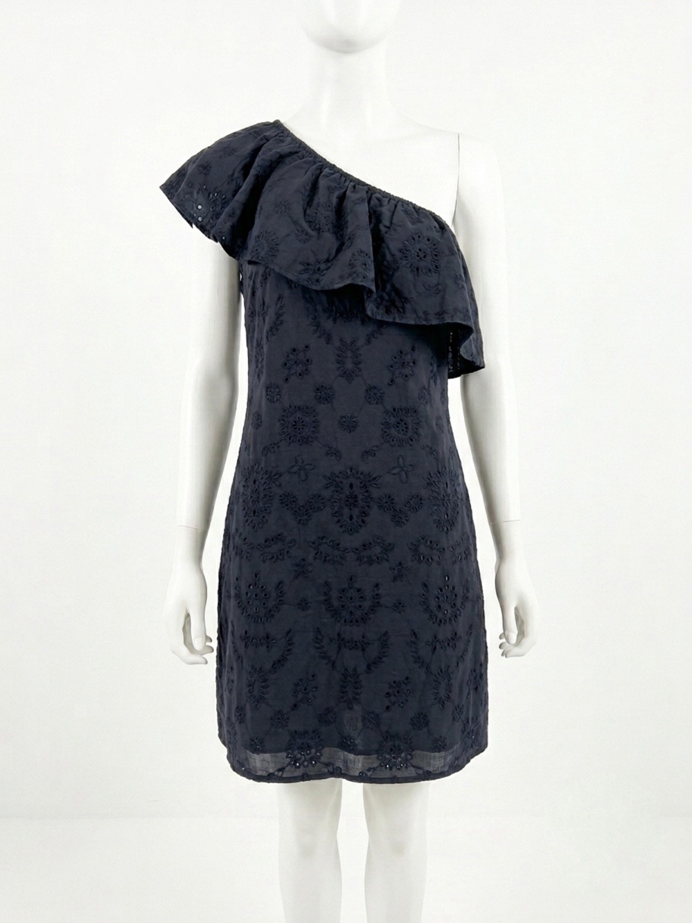 Abercrombie & Fitch Navy One-Shoulder Eyelet Ruffle Dress